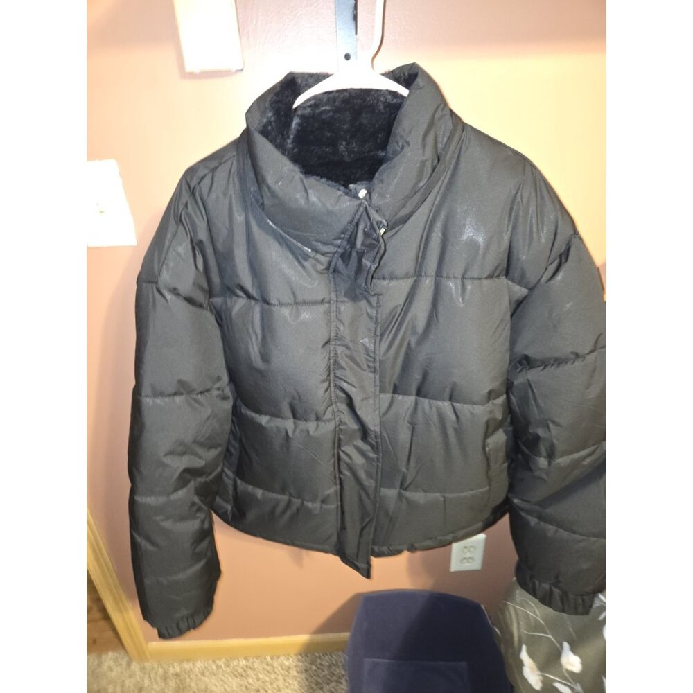 Snobbish Collection Black Collared Button Reversible  Puffer  Jacket Women 2X
